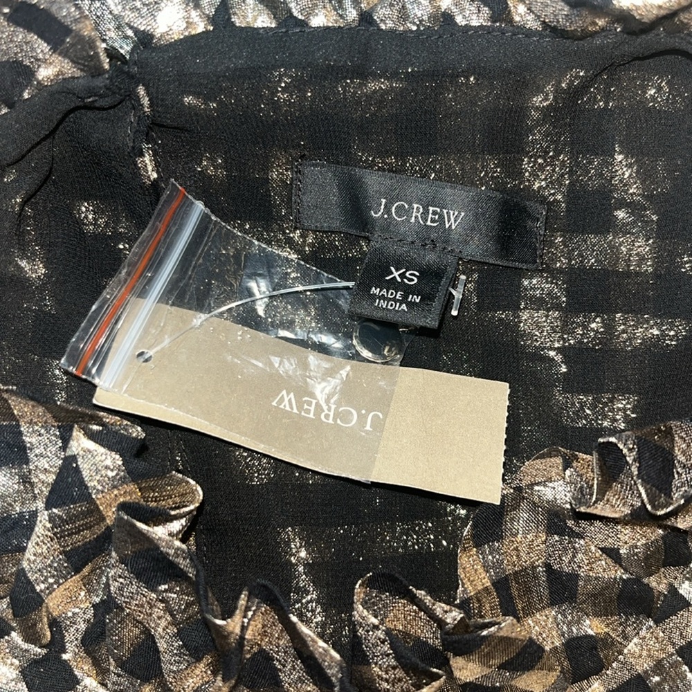 J.Crew Ruffleneck Sleeveless Top in Lurex® Crinkle Gingham - Picture 7 of 10